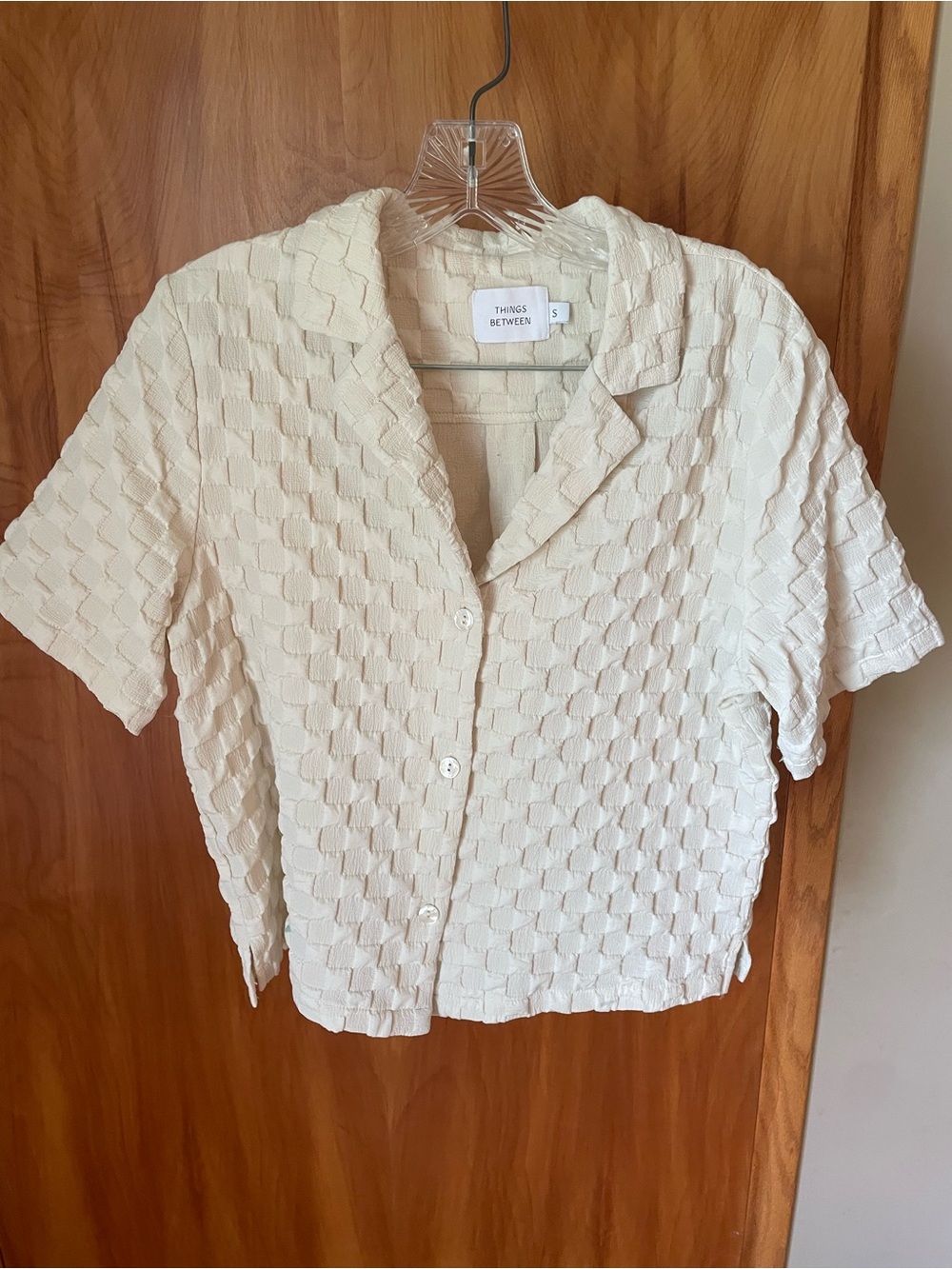 Things Between Cream Textured Short Sleeve Button-Down Shirt